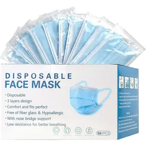 Disposable Face Mask 50 Pack Individually Packaged Wrapped Protection For Adults 3-layer Filter Safety Face Masks