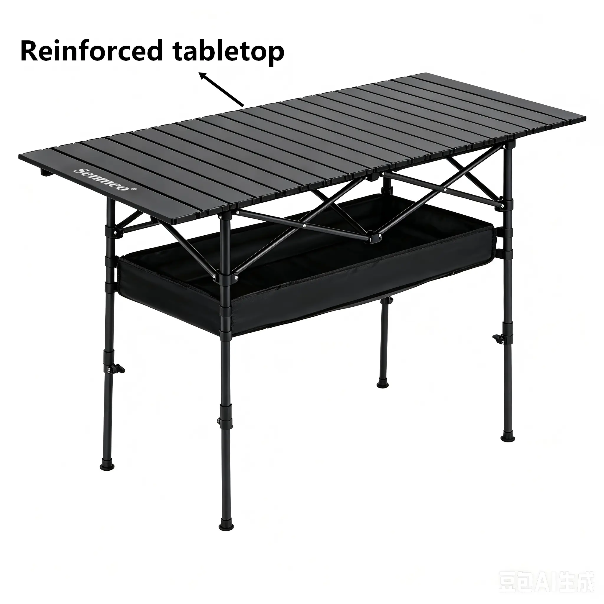 Upgraded Portable Foldable Camping Table, Adjustable Height Side Tables, Beach Table with Mesh Layer, Lightweight Compact for Outdoor Picnic BBQ Cooking,Camping Essentials