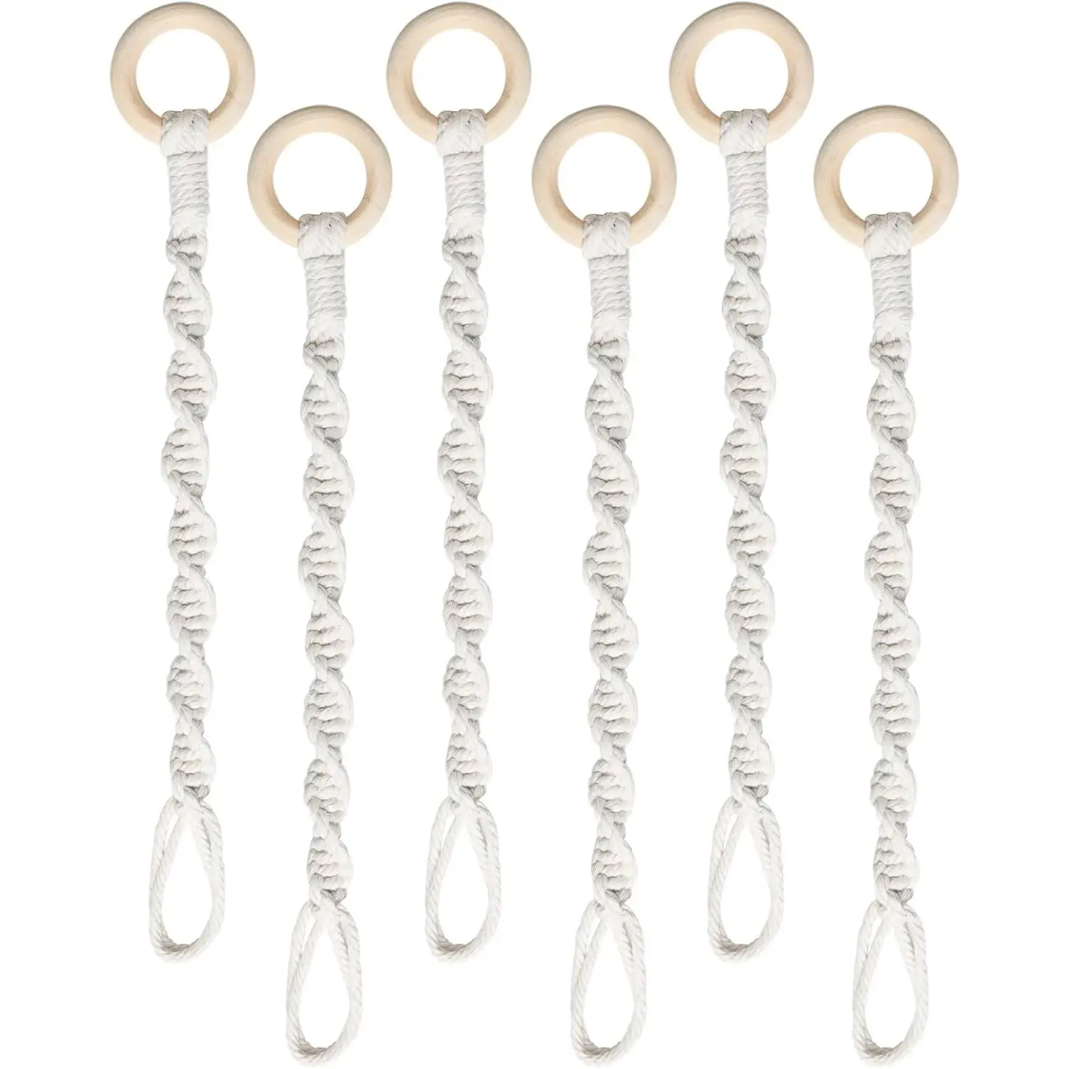 6 Pack Macrame Hanger Extenders - Adjustable Connectable Durable Woven Rope Extenders with Wooden Ring, 11.8 Inch Pot Holder for Indoor Flower Pots & Planters, Hand-Woven