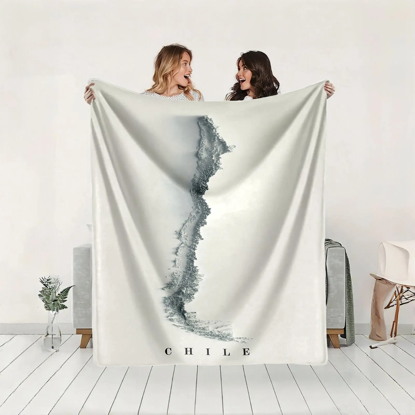 1 piece 3D Topographic Map of Chile themed flannel blanket - Oversized comfortable flannel sofa blanket, suitable for beds and sofas, modern geometric pattern design, all-season use, digital printing, 100% polyester material, machine washable