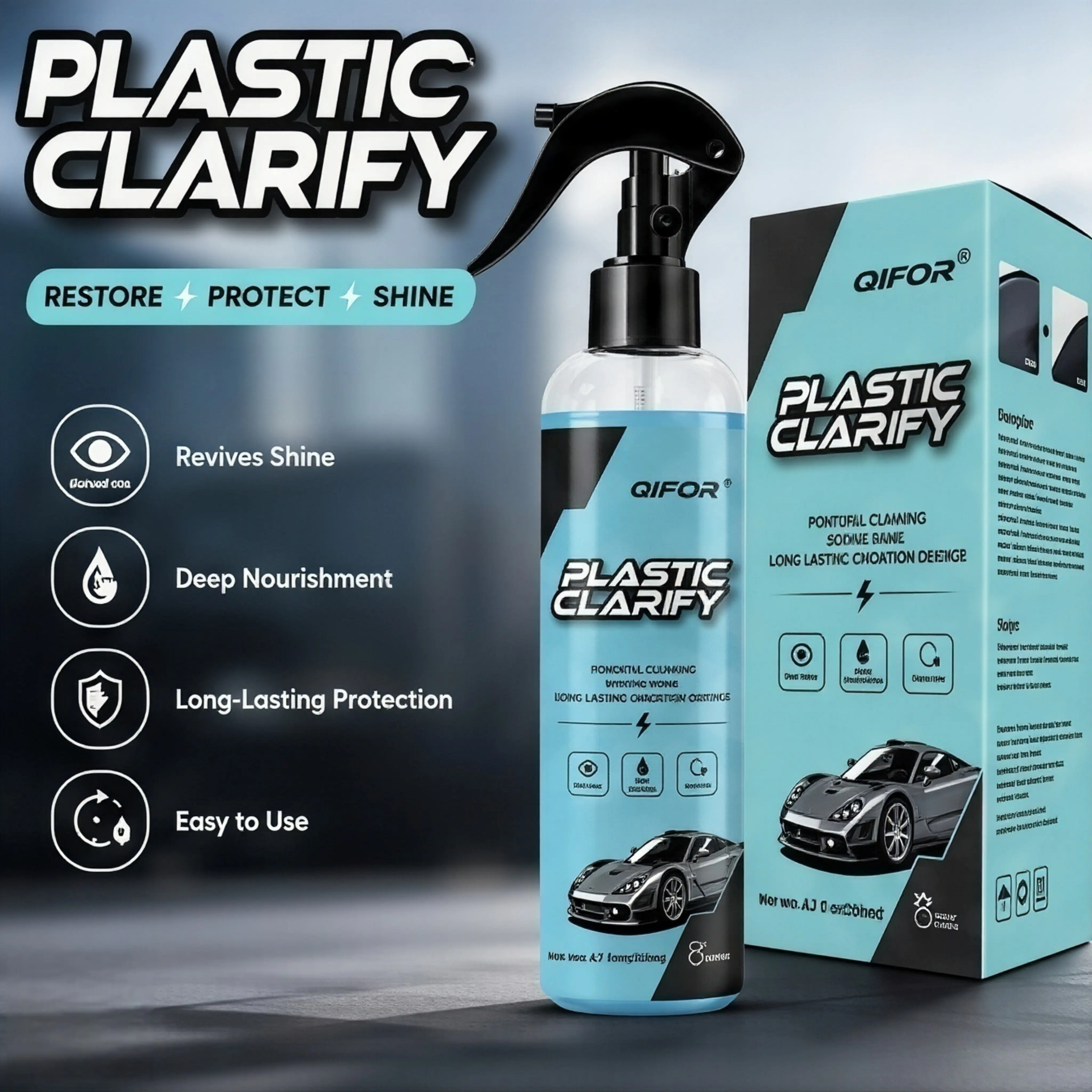 QIFOR Car Plastic Restorer – Restore Faded Trim Instantly, Like New Shine,Renew Trim, Bumpers & Interior in Seconds,Shine, Protect & Restore