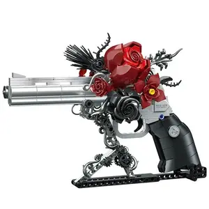 Guns & Petals Building Set Revolver Model Desktop Decoration Gothic Dark Romantic Style Ornament Movable Mechanical Parts Suitable for Home Decor Enthusiasts