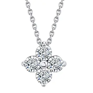 Mother's Day Gift 1Ct. Round-Cut Four Leaf Clover Moissanite Pendant 18K White Gold over Sterling Silver Necklace Chain