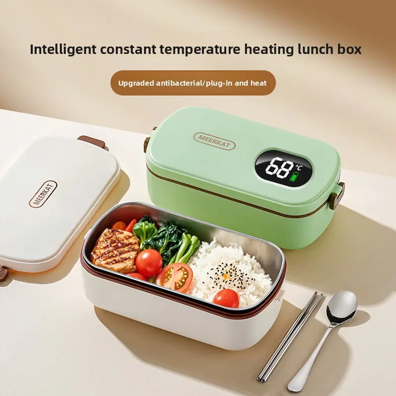 Portable Electric Lunch Box for Office - No Water Needed Heating & Steaming Container, Essential Personal Meal Prep Kit for Hot Food On-the-Go with Plug-in Heating.