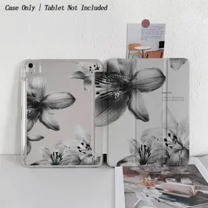 "Ink-Dyed Promise Flower" Pattern Protective Case - Featuring an Adjustable Stand and Pen Slot; Foldable, Non-Slip TPU Design. Compatible with Samsung, iPad mini, iPad Air, iPad Pro, iPad (10th & 11th Gen), and other iPad series.