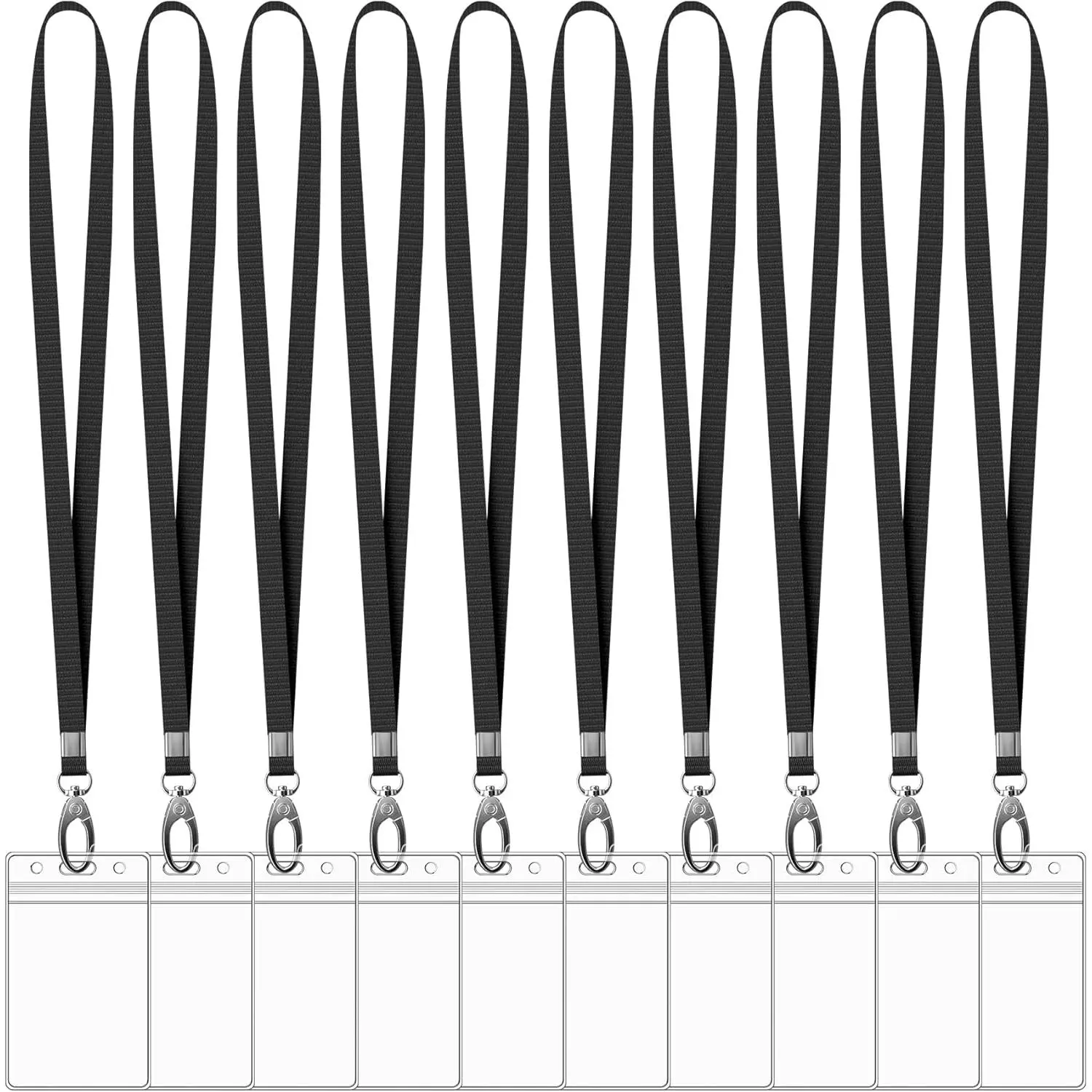 10 Pack Vertical ID Card Name Tag Badge Holders with Lanyards, Lanyard with  Extra Thick Plastic Clear Badge Holders, Sealable Zip Card Holder for Office School Staff IDs (Black)