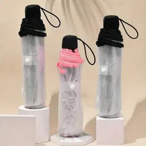 Transparent Folding Umbrella, Cute Mini Design, Fresh Simple Style, Sen Series Trifold, Cherry Blossom Pattern, Compact & Portable, Rainproof Umbrella, Lightweight Waterproof Umbrella