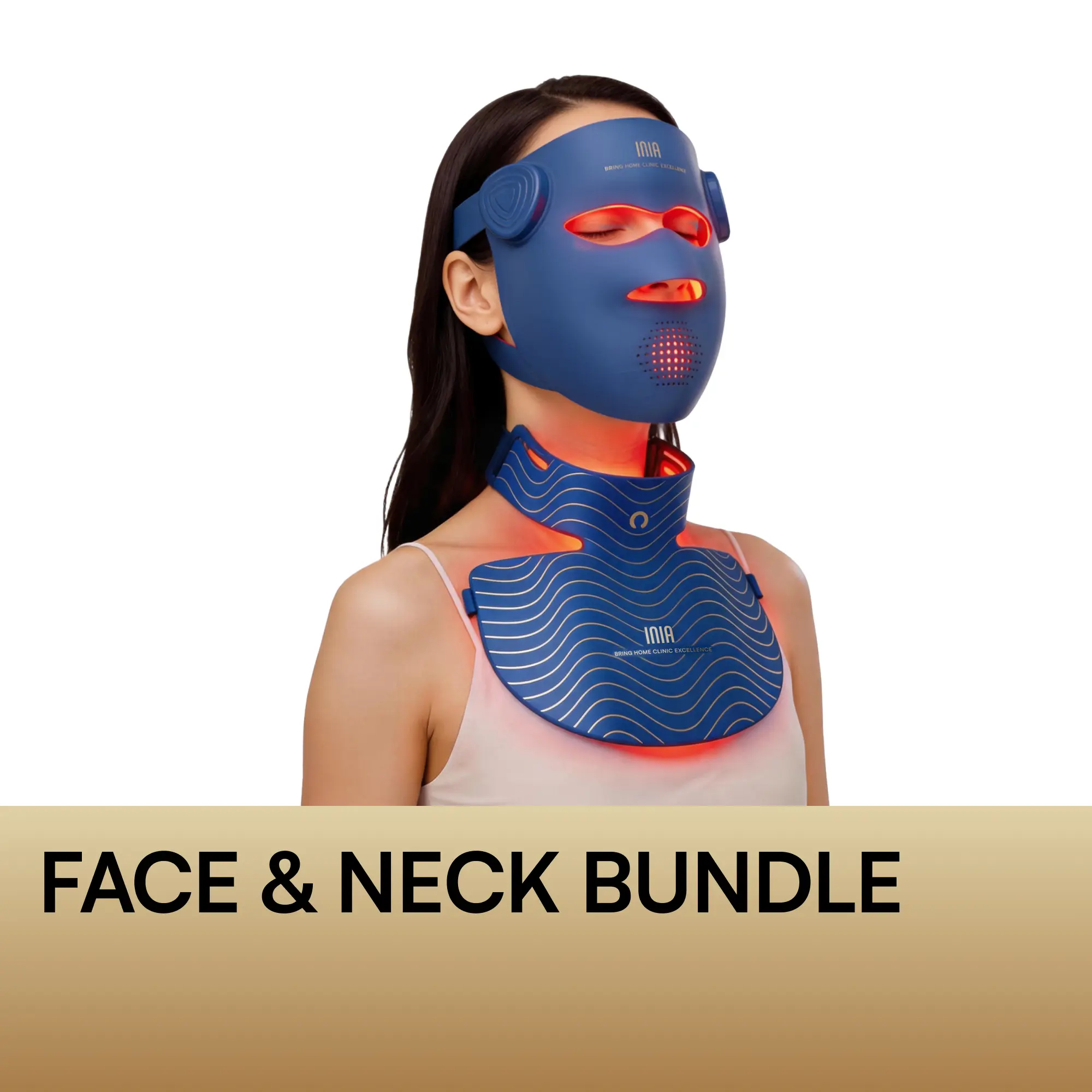INIA GLOW 940nm 4D Face Mask & Neck Mask Bundle, Deep Dual NIR Repair (940+850nm), Cooling Therapy for Lift, Glow & Wrinkle Reduction, Face to Chest Anti-Aging,Summer Travel Accessories