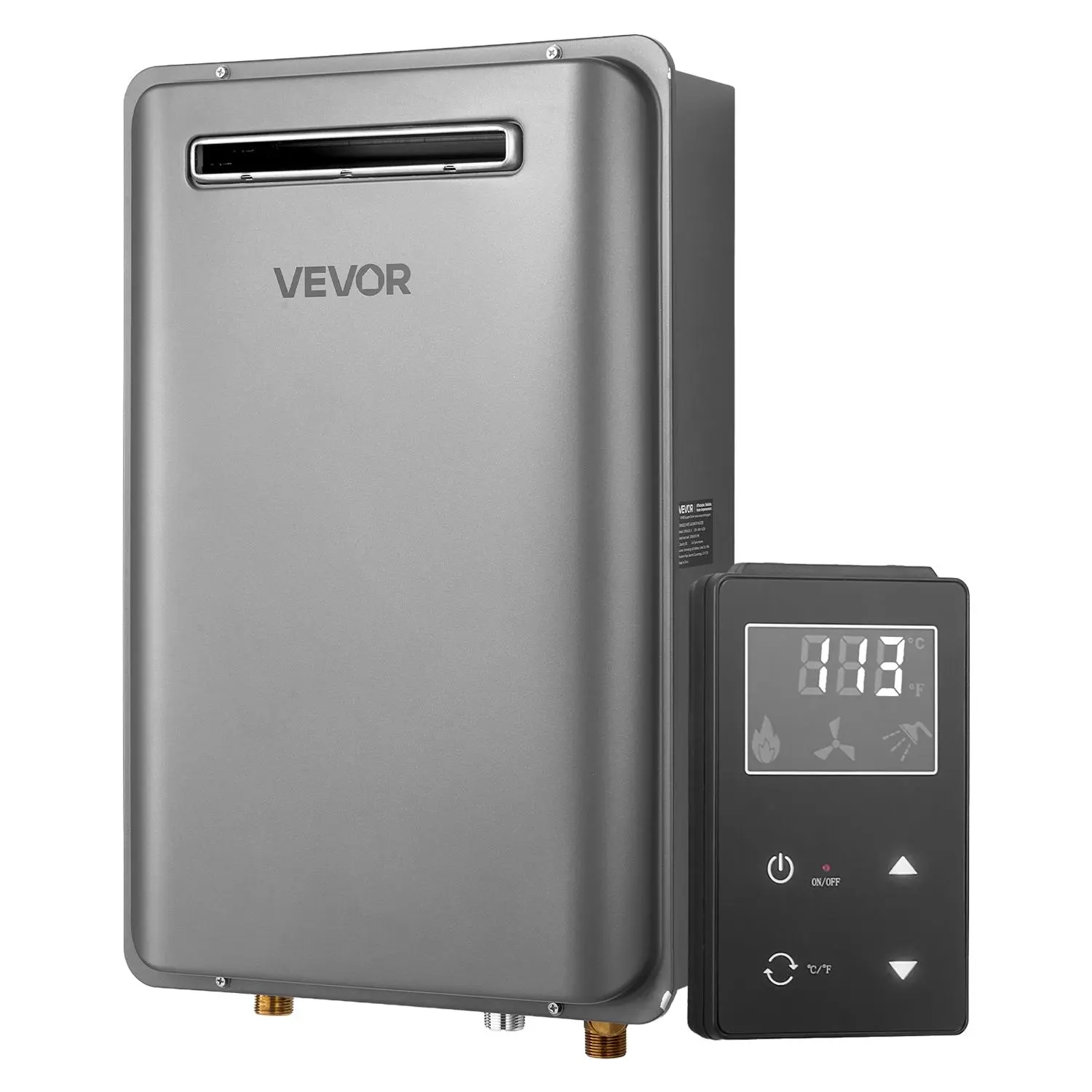 【BackToSchool】VEVOR Outdoor Gas Tankless Water Heater, 5.3Gal 120000 BTU Instant Heat Unit with Wired Remote, Digital Control, 3/4in NPT Connector, Smart Sensors, Water Pressure Protection, Safety Auto-Cut Off for Whole House, Silver Gray