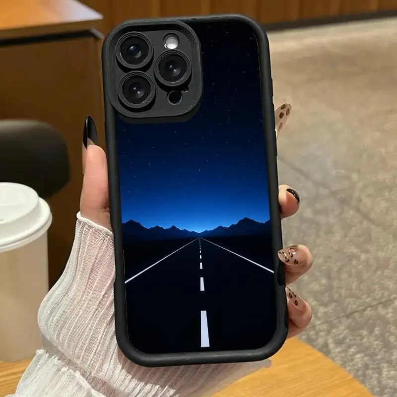 Deep night scene highway landscape pattern mobile phone case. Suitable for iPhone 17 Pro Max/16 Pro Max/15 Plus/14/13/12/11, TPU soft case. Compatible with Galaxy S26 Ultra/S25 Plus/S24/S23, dopamine color. Compatible with Galaxy A54/A53/A33/A15.