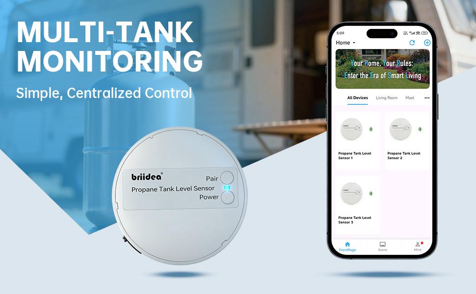 briidea Bluetooth Propane Tank Gauge, Rechargeable Wireless Sensor with Nano Silicone Adhesive Pad (Patent Pending), APP Control, Real-Time Fuel Level Monitor for BBQ Grills, RVs & Restaurants