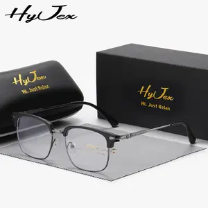 HyJex Unisex Subtle Anti-Blue Light Glasses Square Frame Eyewear with Vintage-Style Metal Detailing, Quietly Refined Accessory for Modern, Everyday Style