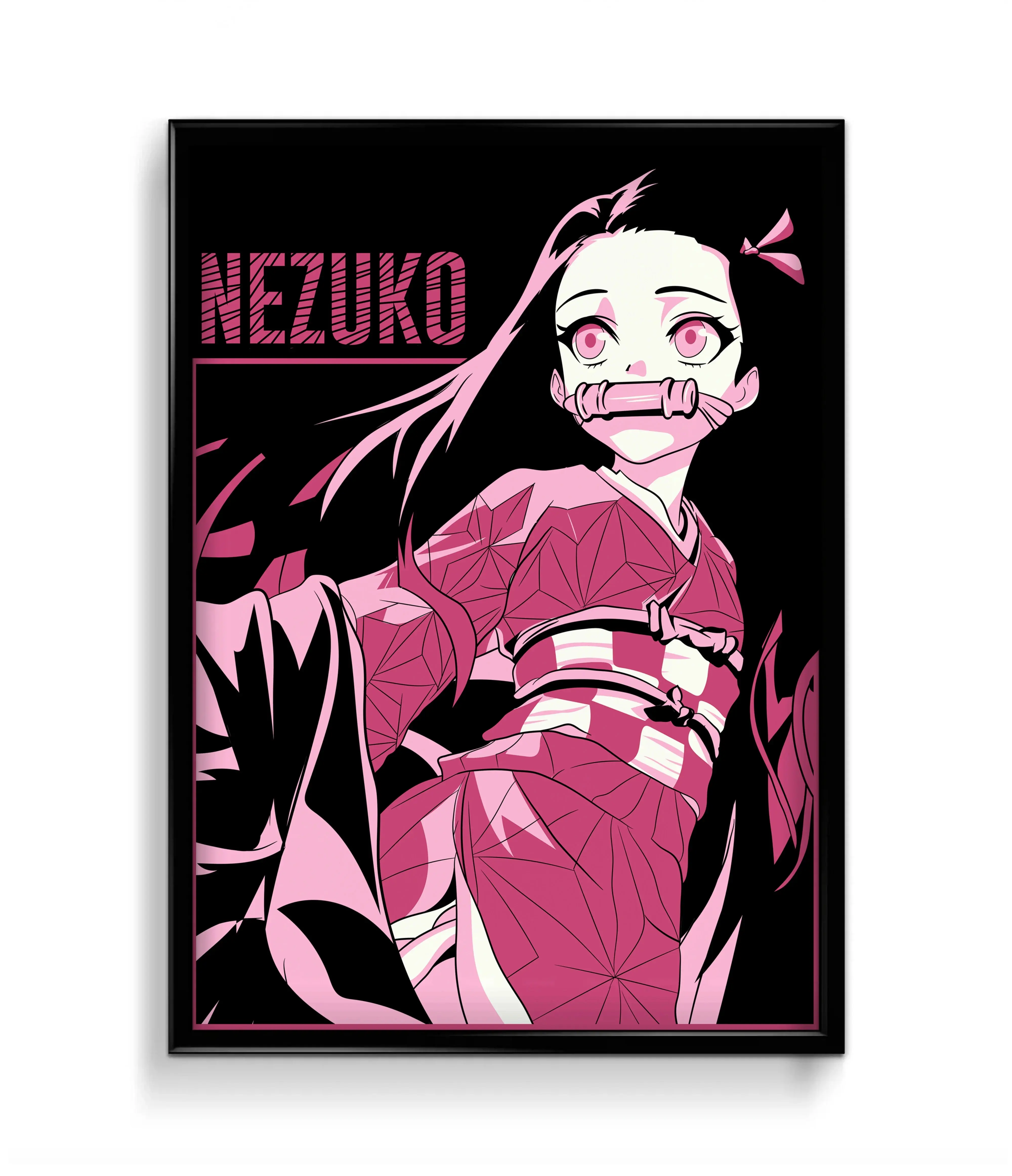 Nezuko Action Unframed Poster, Demon Slayer Wall Art, Red Flame Anime Print, Powerful Girl Manga Decor