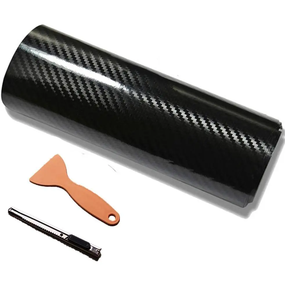 DIYAH 3D High Gloss Black Carbon Fiber Vinyl 12" x 60" / 1 FT x 5 FT Bubble Free Air Release Car Wrap Film Automotive DIY Decals with Hand Tools