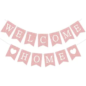 Rose Gold Welcome Home Banner Welcome Decorations Welcome Back Sign for Housewarming Homecoming Military Return Party Decorations Photo Booth Props Sign