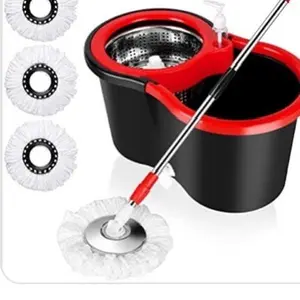 Colorful 360 Spin Mop Bucket Set Wringer System with 3 Microfiber Refills & Stainless Steel Adjustable Extendable Pole Plastic Bucket Cleaning Household Items