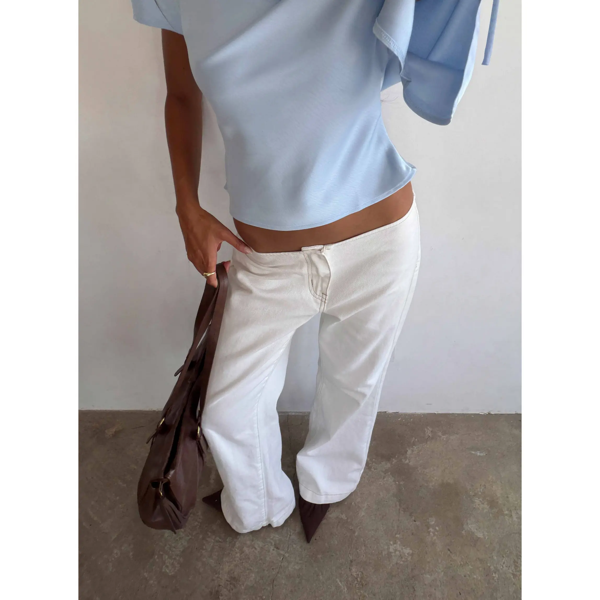 Buenos No Waist Low Rise Straight Leg Jeans White