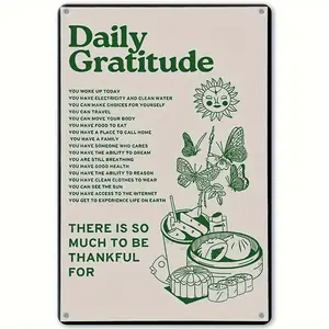 Aluminum Metal Sign, Decorative Plaque, Room Decor Aesthetic Wall Art, Daily Gratitude Inspirational Design, Boho Style for Home & Office, 8x12 Inch