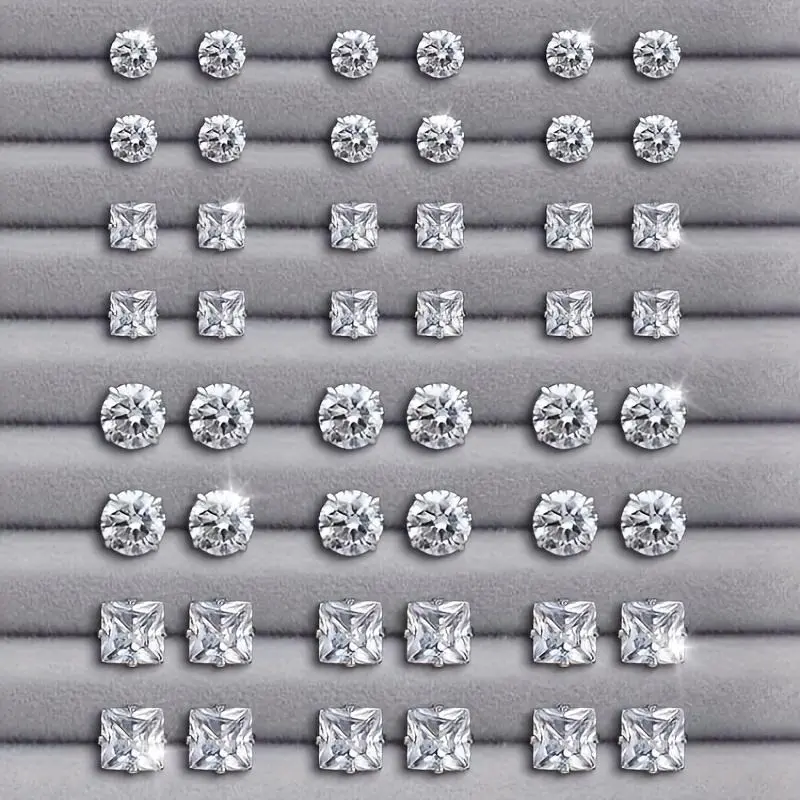 24 Pairs Exquisite Shiny Round Square Shaped Stud Earrings Sparkling Artificial Crystal Inlaid Earrings Set Party Wedding Engagement Anniversary Jewelry Set