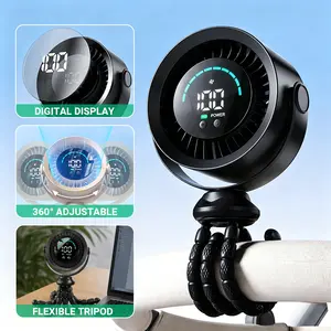 Qawtor 2026 Summer Portable Fan – LED Display, 360° Adjustable Flexible Tripod, USB Rechargeable Clip Fan for Desk, Travel & Outdoor Adventures，Suitable for car use