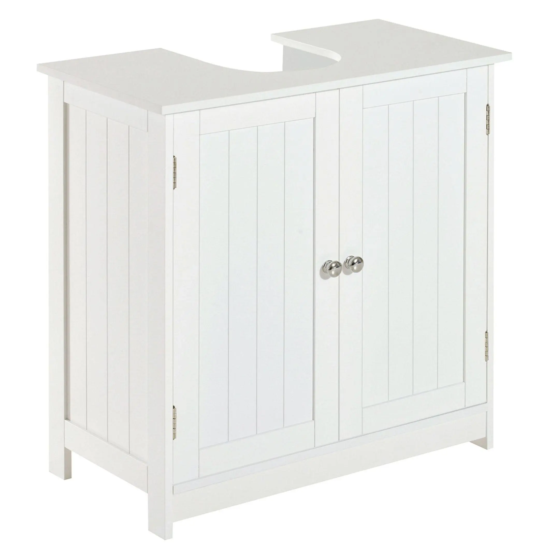 White Under Sink Organizer with Doors and Shelf - Bathroom Vanity Cabinet Pedestal Sink Storage