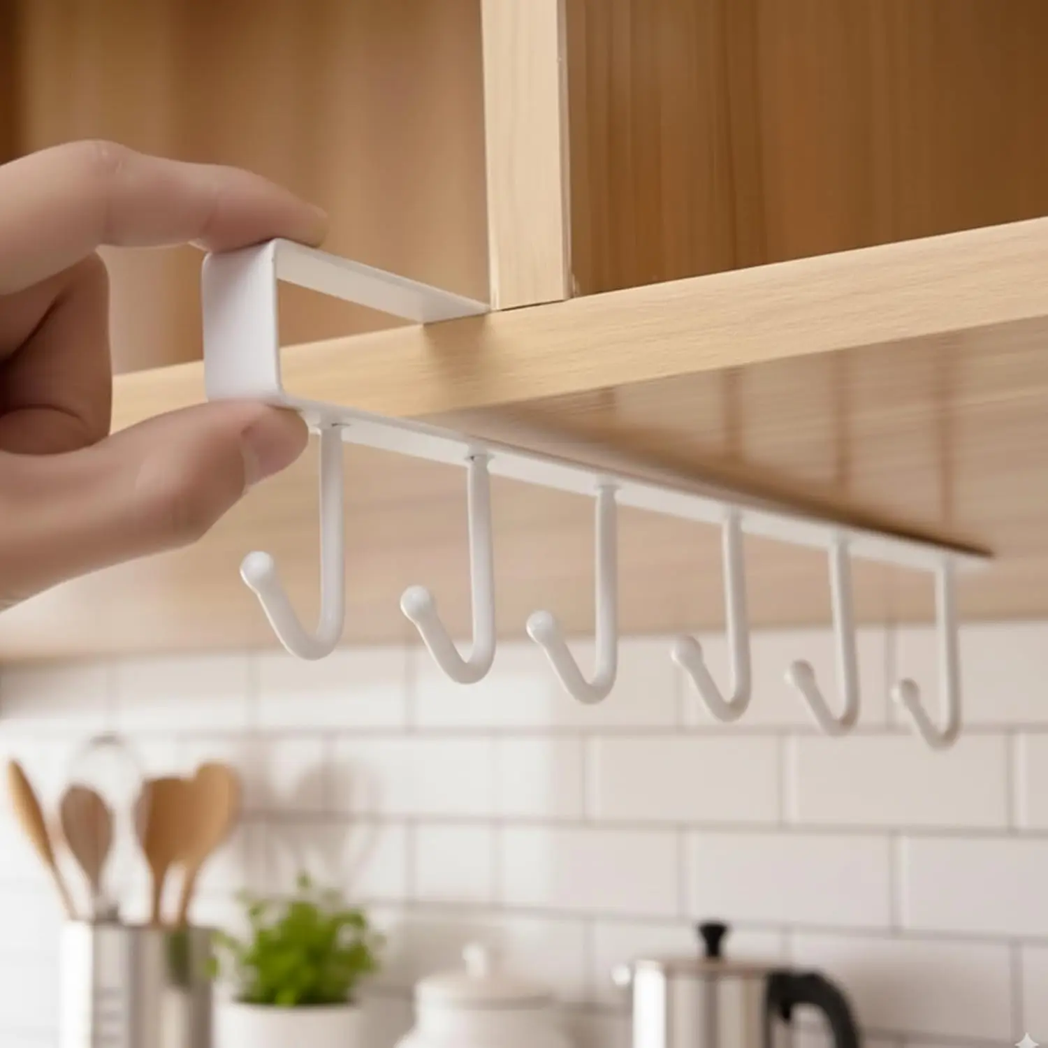 2Pcs Under Cabinet Cup Hooks, Punch-Free Cup Storage Rack for Kitchen Bathroom Wardrobe Household Cup Hanger Organizer