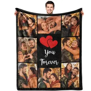 Eyesoul Custom Blanket with photo Personalized Sherpa Fleece Throw Blanket - Thick and Warm Fuzzy Plush Blanket - Customized for Couple Girlfriend Boyfriend