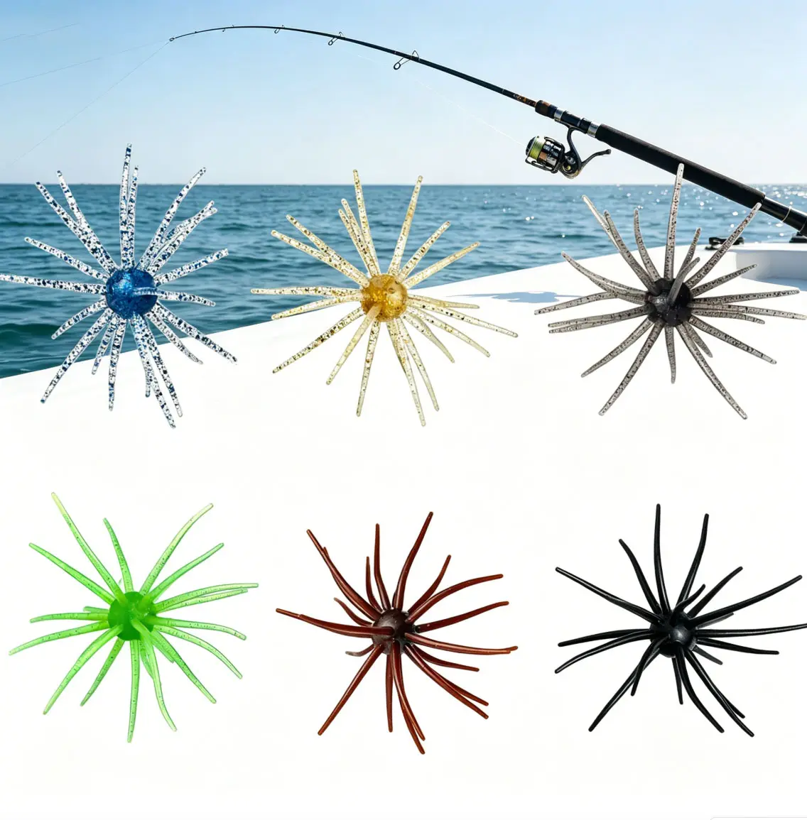 Bionic Sea Urchin Soft Bait Fishing Kit, Floating Topwater Lures Multi Color Portable Lures with Lifelike Swimming Action Professional Freshwater Fishing Tackle for Bass Troutshwater angling  Bass, Trout