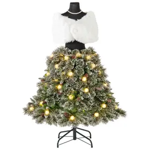 COSTWAY - 5 FT Pre-lit Mannequin Artificial Christmas Tree Hinged Dress Form Xmas Tree with 465 Branch Tips