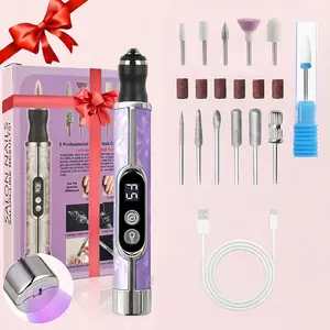 2-in-1 Electric Nail File Kit, Includes Nail Lamp, Polisher, Digital Display, 12 Grinding Heads, 6 Sanding Discs, Professional Manicure Tools, Nail Art, Nail Dryer