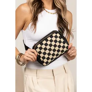 Alva Mixed Media Check Sling Belt Bum Bag