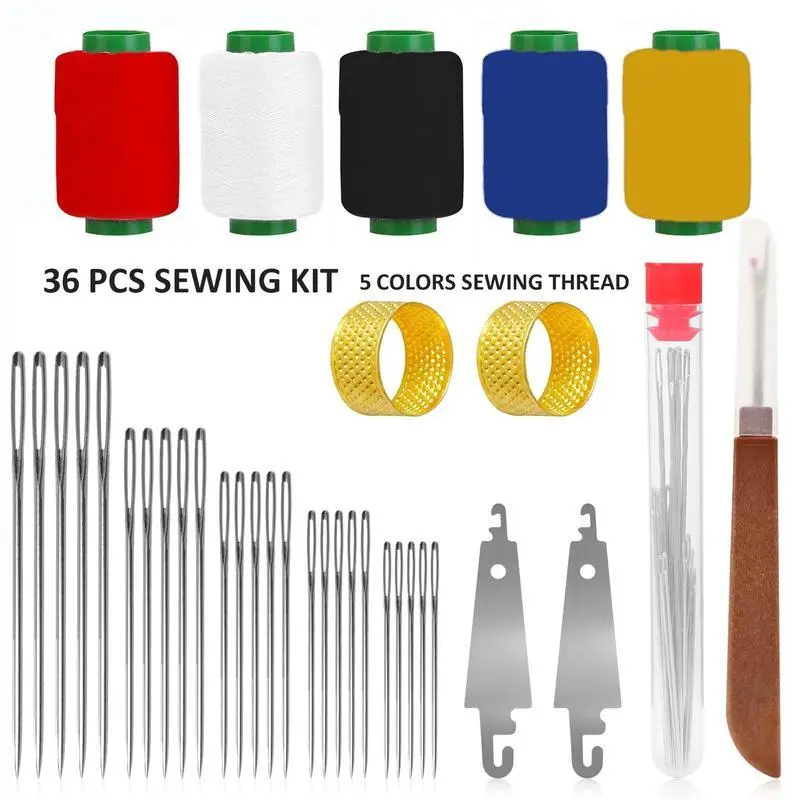 36Pcs Large‑Eye Sewing Needles Set with Thread, Heavy‑Duty Steel Hand Needles Kit, Portable DIY Embroidery Mending Repair Supplies, Handcraft Sewing Tools, Thoughtful Gift for Mom Grandma #SummerDecor