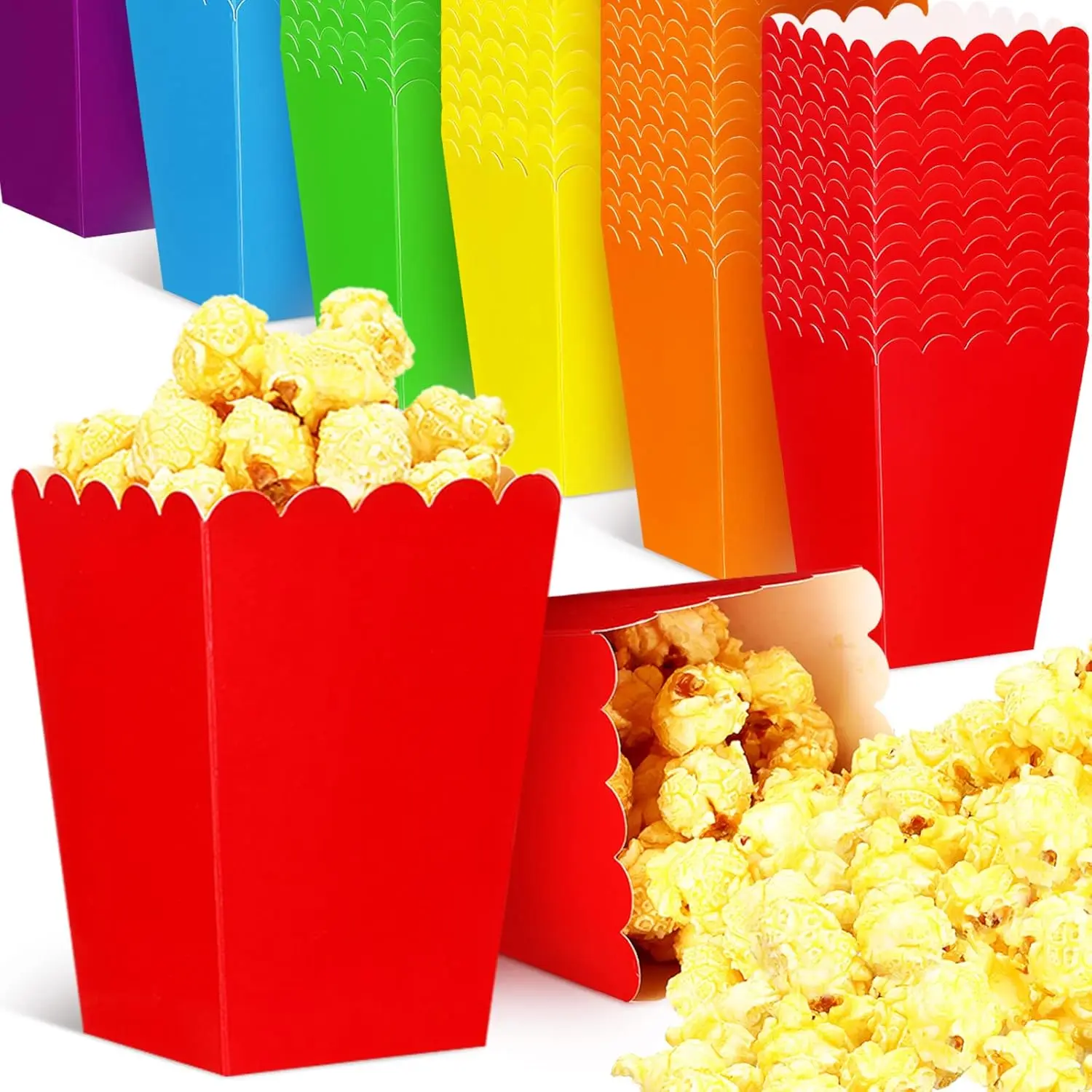 60 count Popcorn Boxes Assorted Color Mini Paper Popcorn Buckets Holders for Party Supplies Movie Theater, Carnival and Birthday Decorations