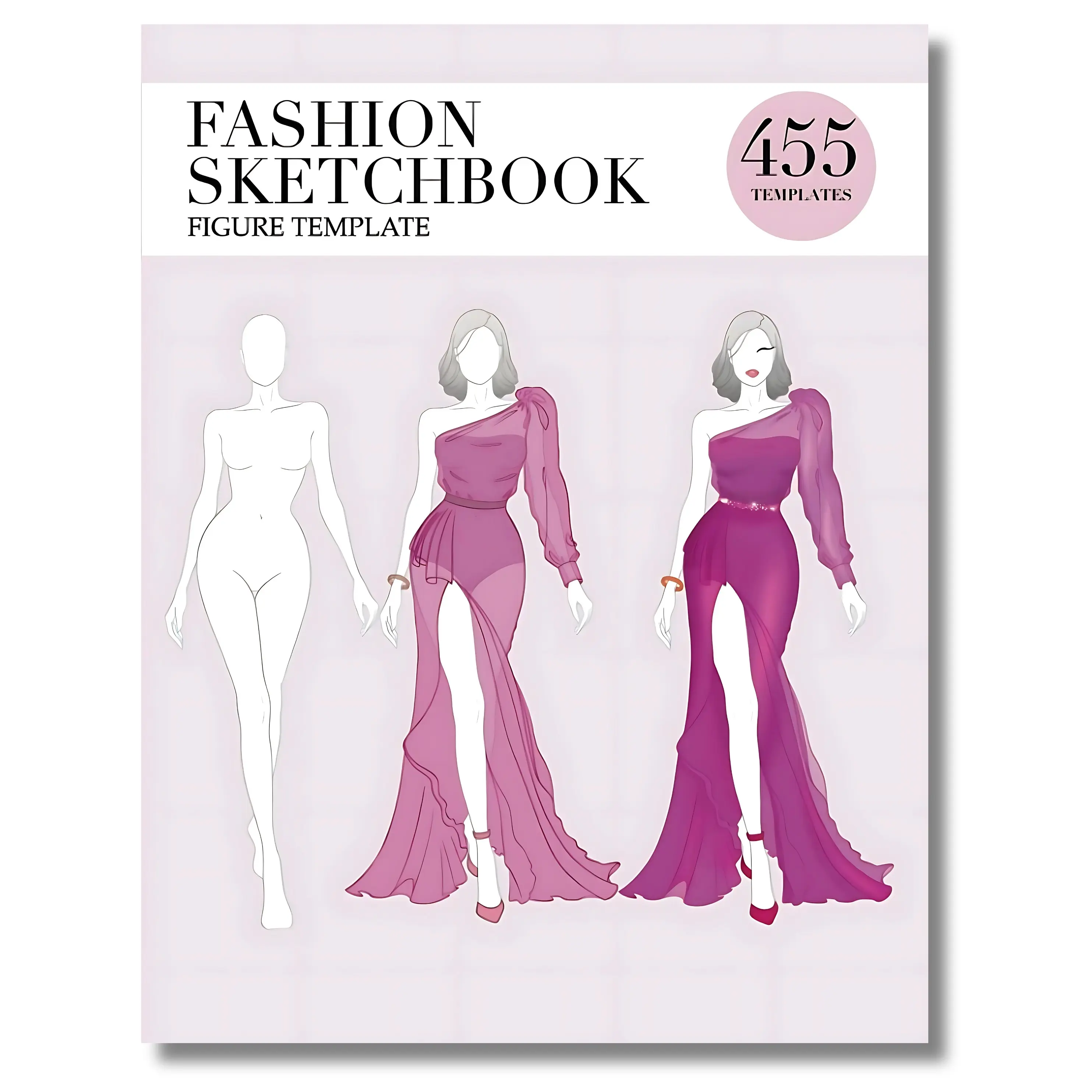 Women's Large Fashion Sketchbook - English Paperback Collector's Edition with 455 Thin-Line Figure Templates for Clothing Design, Art, Creativity