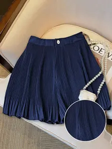 Women's New Fashion Elegant Casual Versatile Basic Pleated Solid Color Mini Skirt Shorts, Perfect for Daily, Vacation, Beach, Office Commute