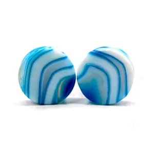 Natural Crystal Double Flare Blue Line Agate Stone Plugs - Stretched Ear Jewelry Accessories for Emotional Balance