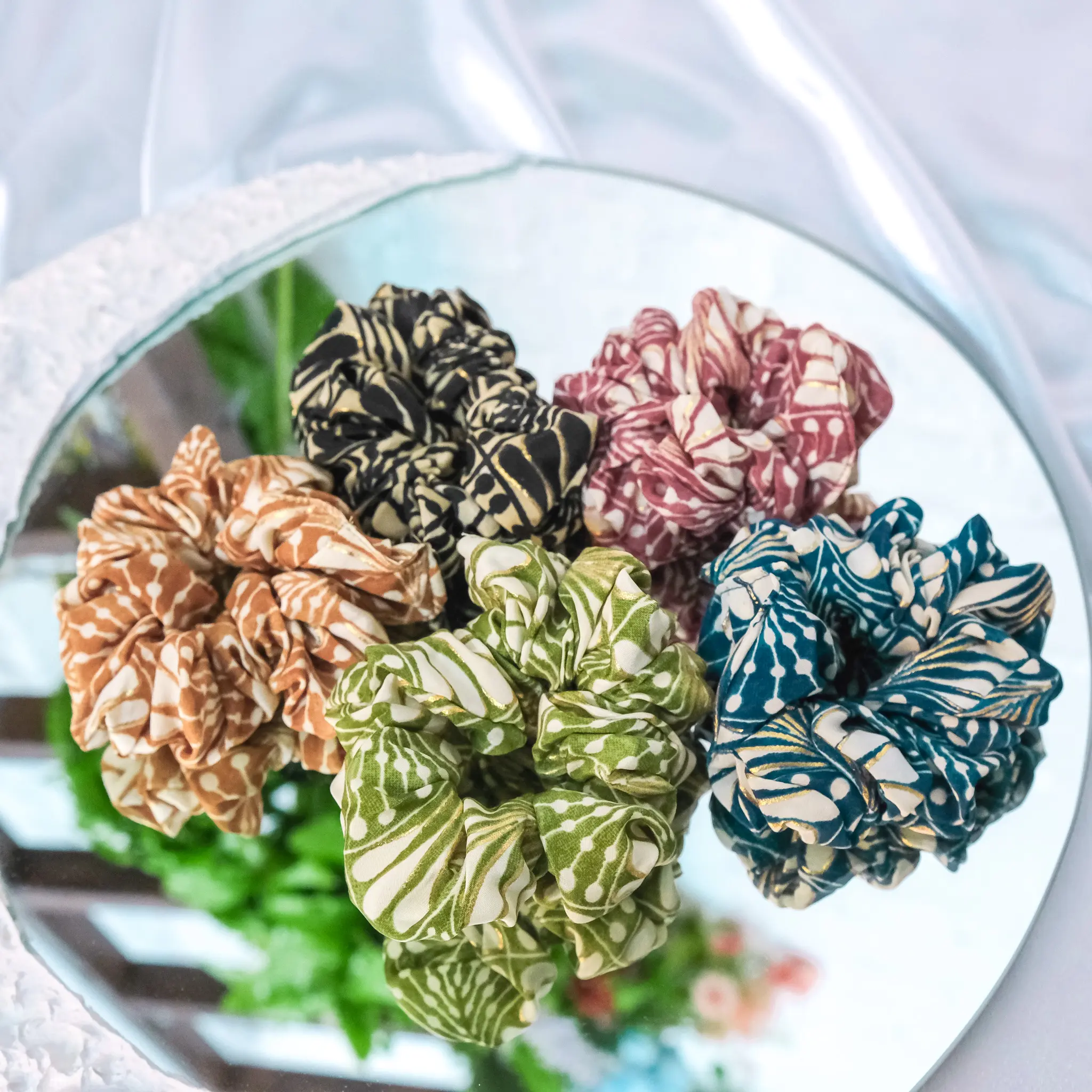 Handmade Hair Scrunchies,Stretchy Hair Ties, Boho Hair Accessory,Silk Hair Hippie  Scrunchies,Bridesmaid Gift,Stocking Stuffer, Gift For Her