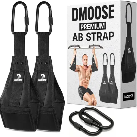 DMoose Premium Ab Straps - Unisex Abdominal Muscle Trainer, 10MM Padded Lifting Straps, 2 Heavy Duty 6.5" Carabiners, 400 LBS Capacity, 600D Cordura Nylon Abs Exercise Equipment for Home Workout Gym Accessories