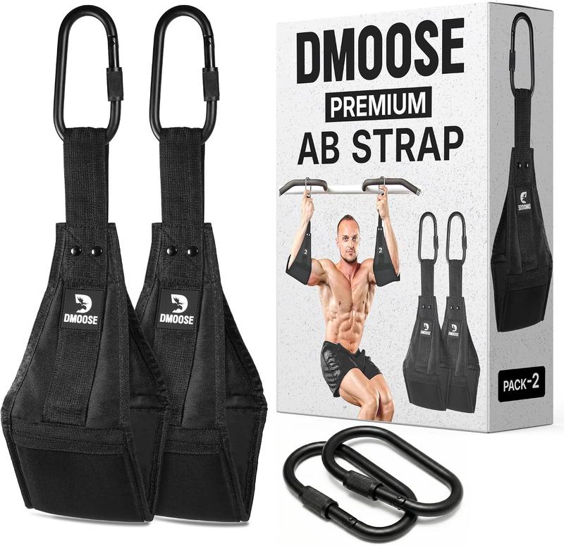 DMoose 2 Premium Ab Straps - Unisex Abdominal Muscle Trainer, 10MM Padded Lifting Straps, 2 Heavy Duty 6.5" Carabiner Hooks, 400 LBS Capacity, 600D Cordura Nylon Home Gym Equipment for Workouts