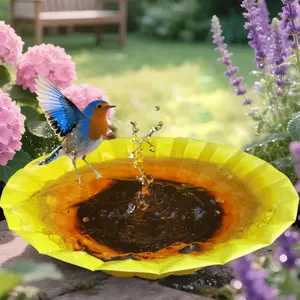 Weather-Resistant Outdoor Metal Bird Bath Tub, Durable Iron Design, Sunflower Pattern, Ideal for Garden Decoration & Feeding Wild Birds, Supplies