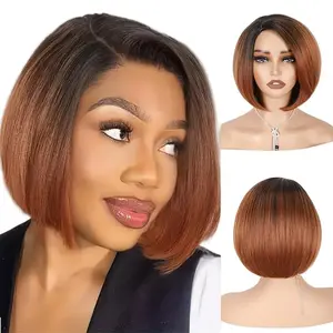 10 Inch Mixed Grey Bob Wig for Women, Gorgeous Fashion Fluffy Wigs with Blunt Bangs, Synthetic Wigs for Party, Daily Use