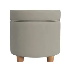 Round Storage Ottoman Fawn Velvet - HomePop