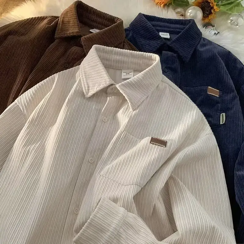 Men's Corduroy Shirt - Japanese Vintage High-End Design, Casual Vibes, Classic Long-Sleeve Casual Shirts, Niche Menswear Top, Made in Mainland China