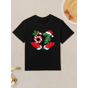 Children's clothing with a "67" theme, Christmas-themed T-shirts, suitable for both boys and girls, crew neck short sleeves, featuring the number 67 design, perfect gifts for Christmas and game day parties, toddler cartoon T-shirts, teen boys' clothing.
