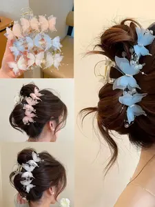3-Piece Large Hair Clips, Butterfly Hair Clamps, Three-Color Butterfly Clip Set, Cute All-Season Updo Hair Accessories for Girls, Fun Claw Clips