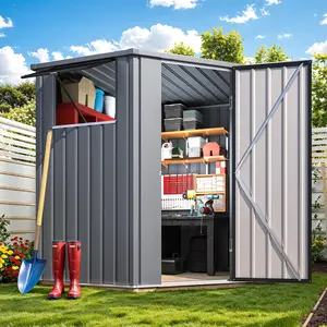 AECOJOY Corner 6x6 Storage Shed with Openable Windows & Lockable Doors Galvanized Steel Backyard Utility Tool Shed for Garden Patio Outside Use Metal Large