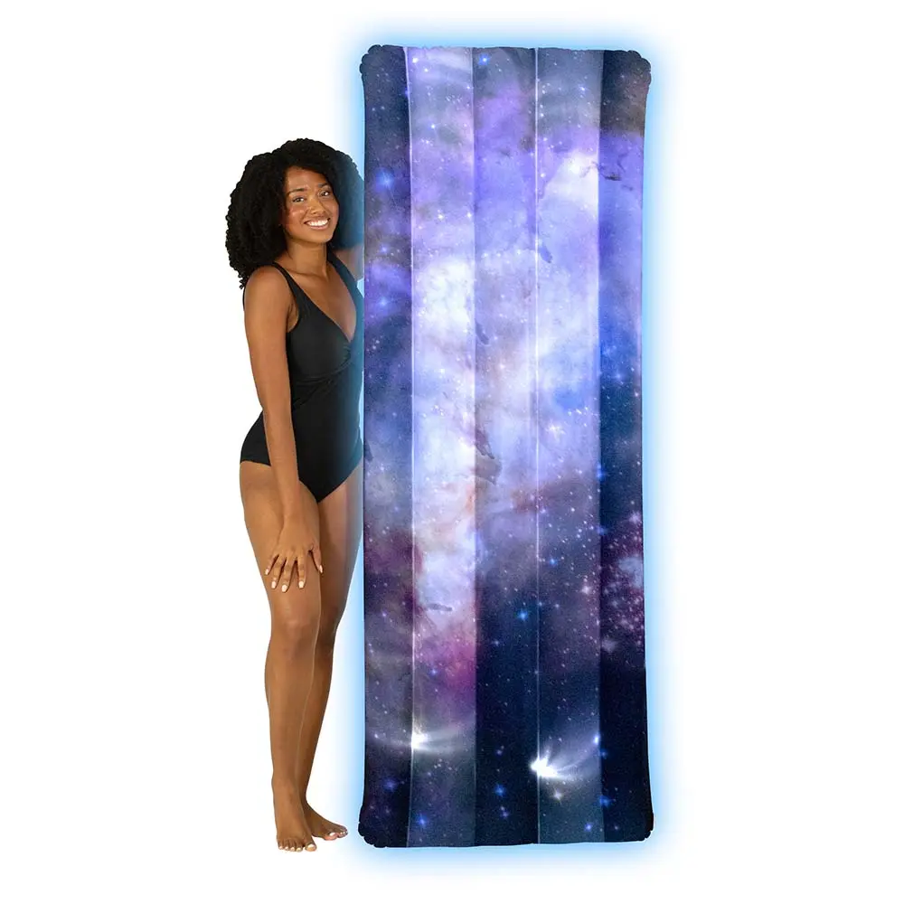 POOLCANDY Unisex Inflatable Deluxe Illuminated Space Theme Pool Raft - 74 in. x 30 in. Westerlund Cluster, Hubble Telescope-Inspired Real Photo Galaxy Print, LED Flash or Glow, Heavy-Duty PVC Outdoor Water Toy for 12+ Years