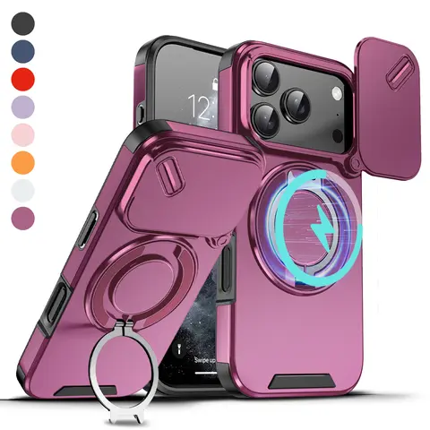 Oceantree Magnetic Snap-On Protective Case for iPhone 18 Pro Max 17 ,16,15,14,13,12 - Military Test Certified, 360° Stand Rotate Holder, Slide Cover Camera Lens Protector, Anti-Fingerprint, Shockproof, Car Mount Compatible Phone Accessory