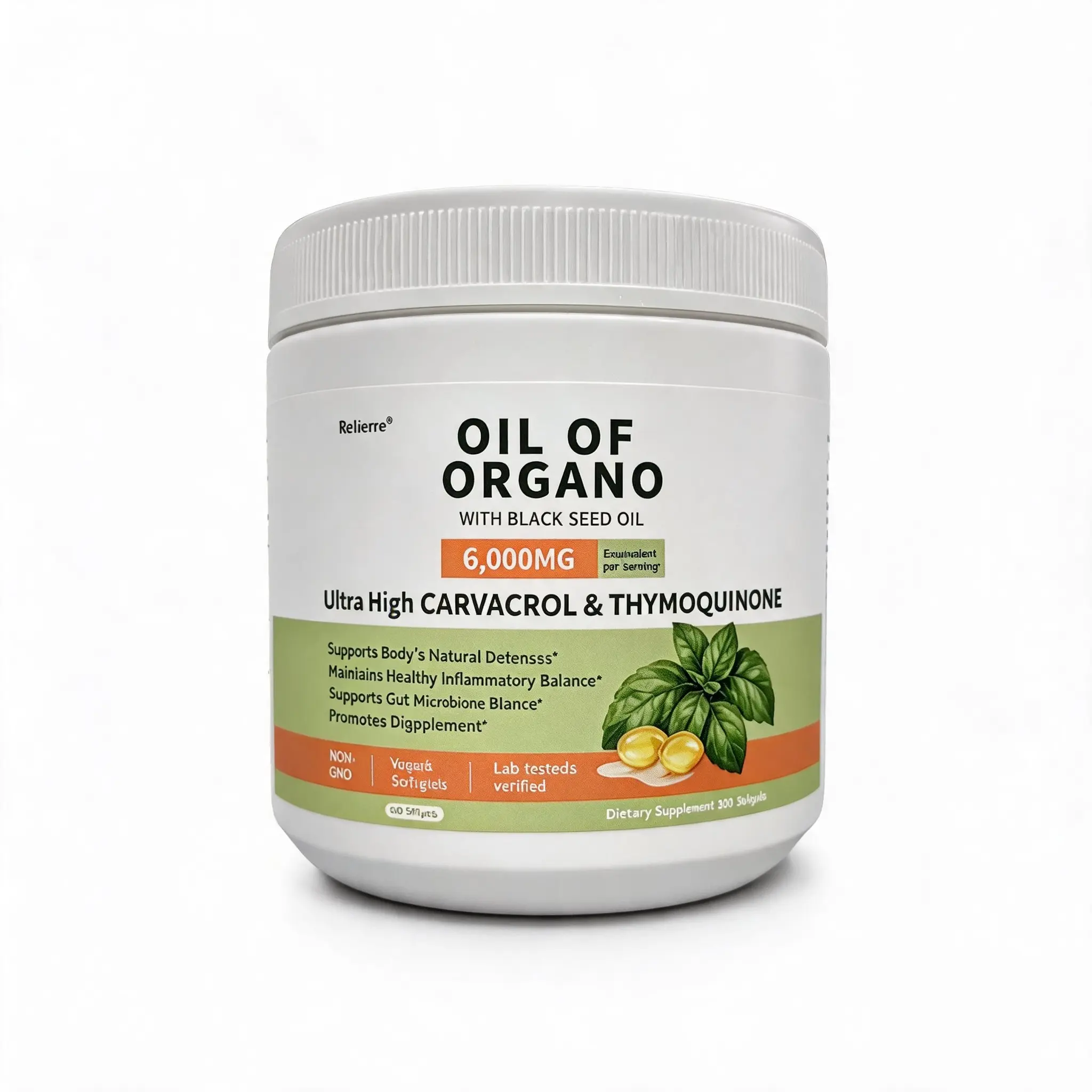 RELIERREOil of Oregano & Black Seed Oil Softgels, 6000mg Equivalent, High Carvacrol & Thymoquinone, Immune Support & Antioxidant Boost, Non-GMO Plant Based Dietary Supplement, 300 Count，oil of oregano and black seed oil
