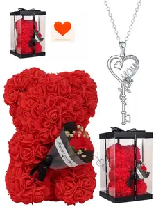 Heart Key Rose • Maternal Love New original rose & heart-shaped key necklace with "MOM", elegant gem clavicle chain.Comes with a preserved rose & teddy bear gift box.Perfect gift for birthdays, Valentine’s Day, Mother’s Day, Christmas and all festivals.